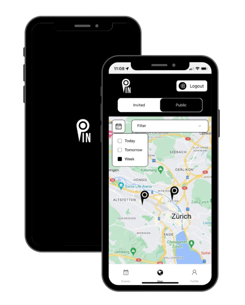 pin app map für lokale sport events in der schweiz und Dachregion. sport match