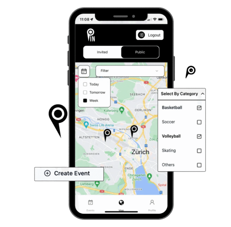 PIN sport event App from Switzerland